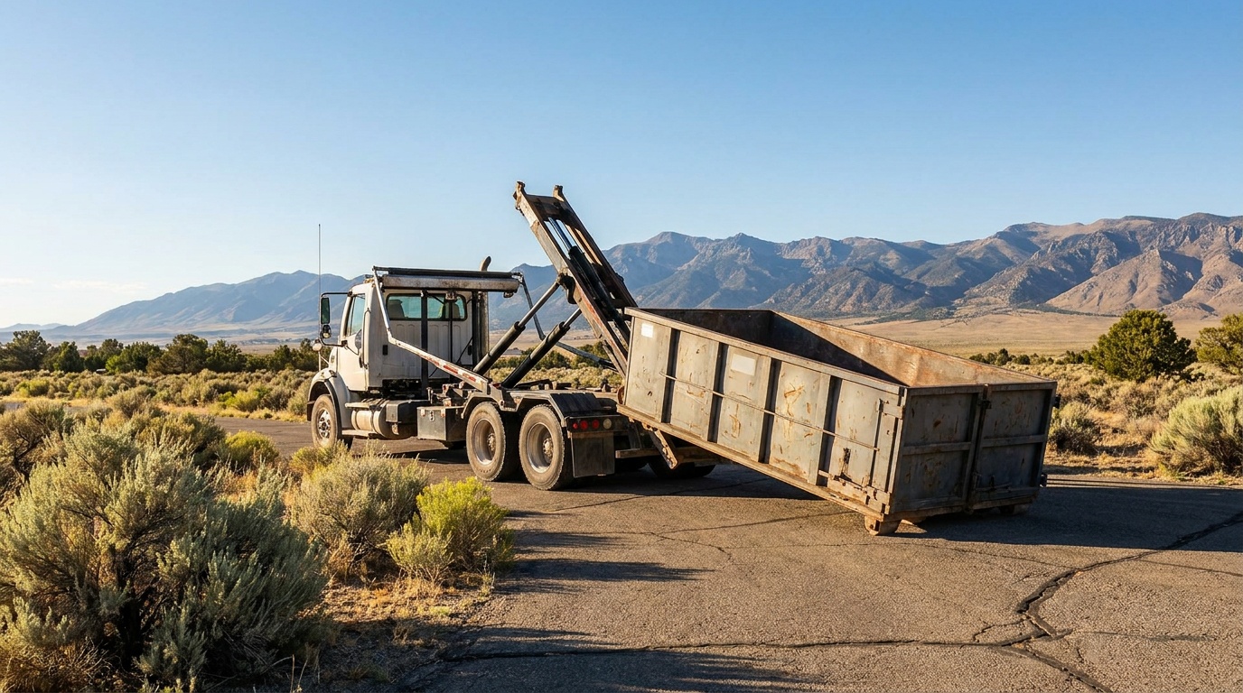 Roll-off truck delivering a dumpster in Sun Valley