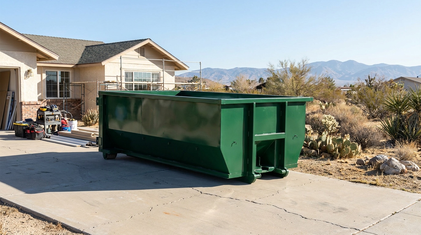 Roll-off dumpster on a driveway in Sun Valley